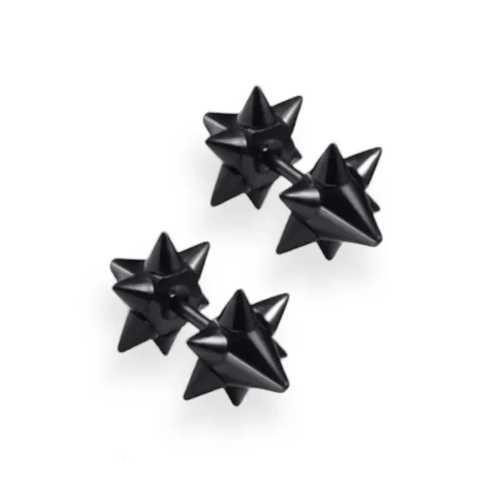 Black Dual Sided Spiked Stud Post Earrings Jewelry NEW